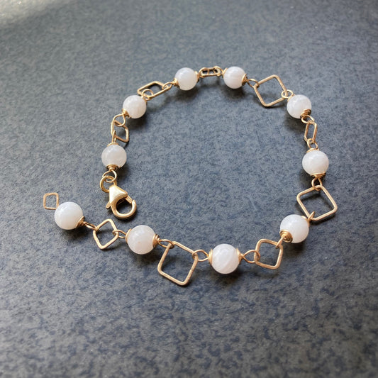 White Moonstone & 14k Gold Square Link Bracelet