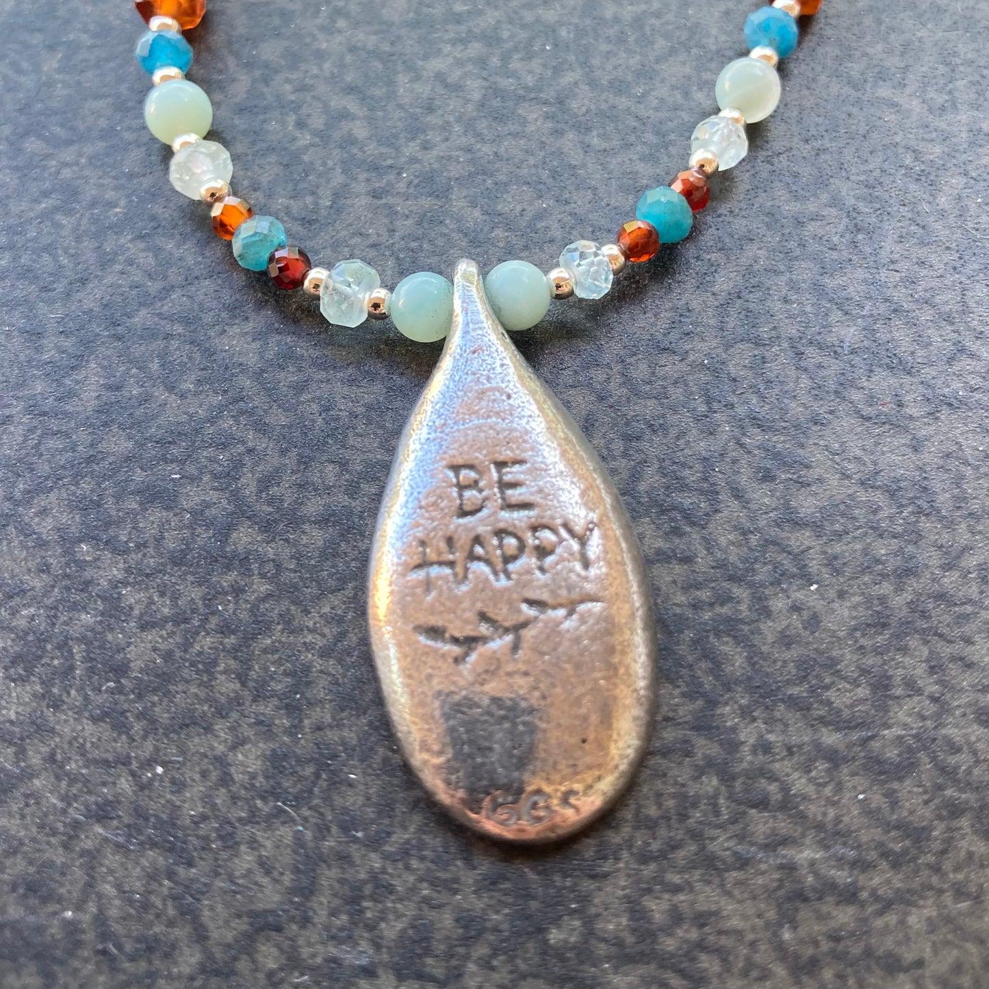 Amazonite, Hessonite & Sterling Silver Otter Necklace