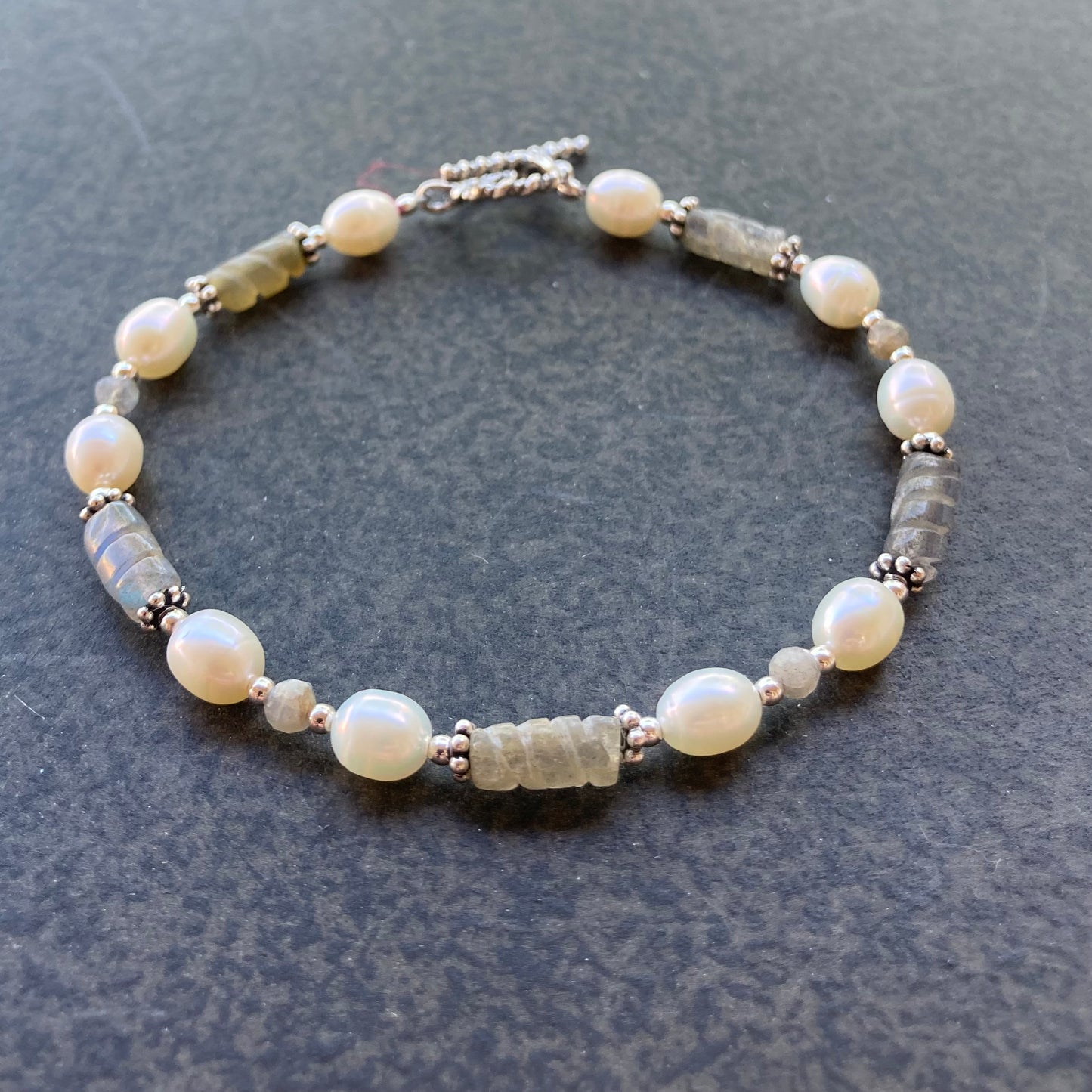 Labradorite, Freshwater Pearl & Sterling Silver Bracelet