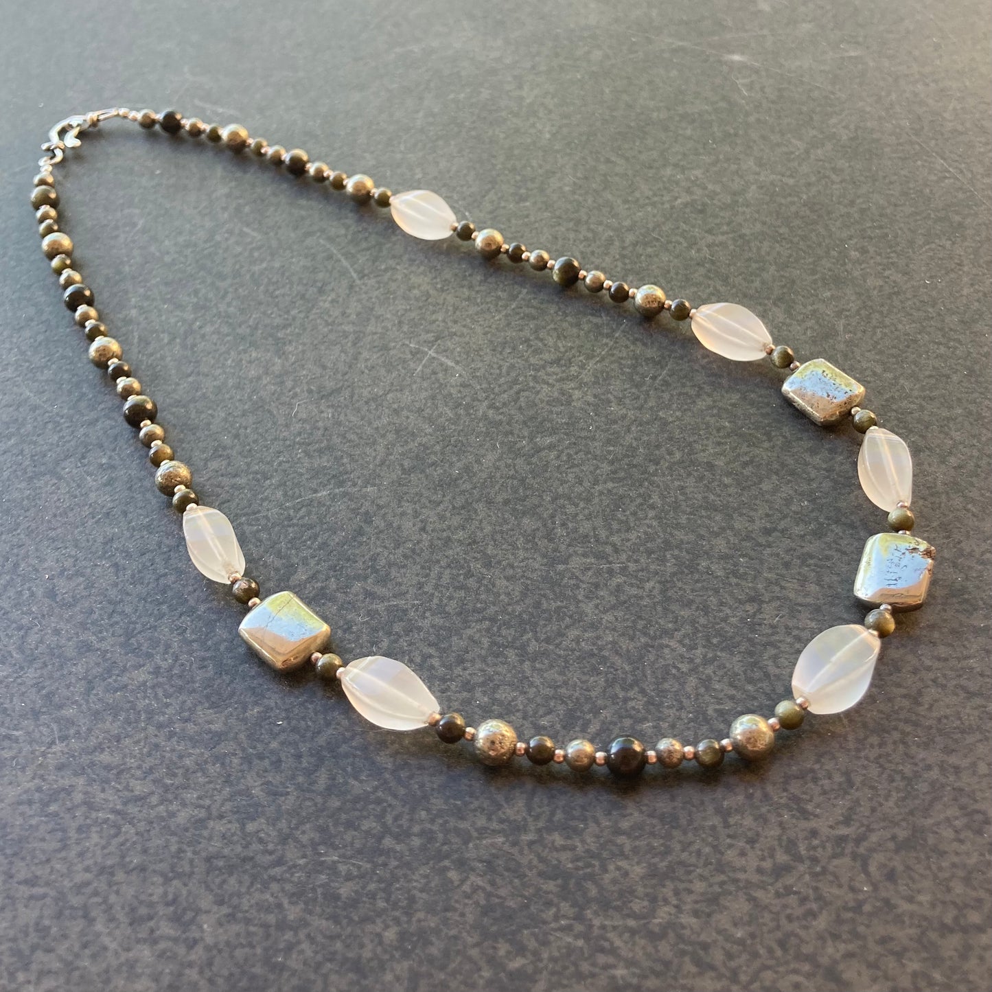 Pyrite, Golden Obsidian & Agate Necklace