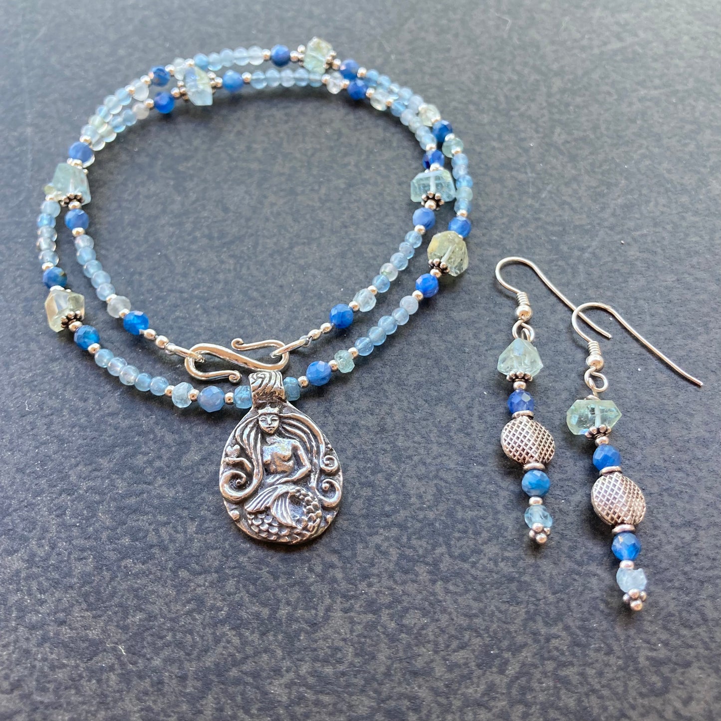 Aquamarine, Kyanite & Sterling Silver Earrings