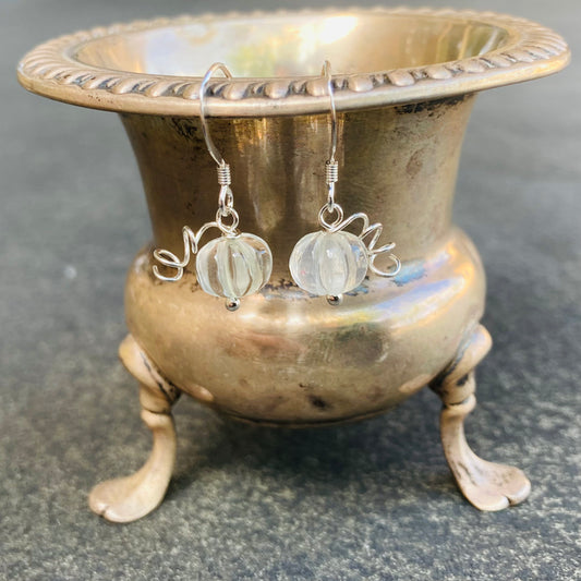 Crystal Quartz & Sterling Silver Pumpkin Earrings