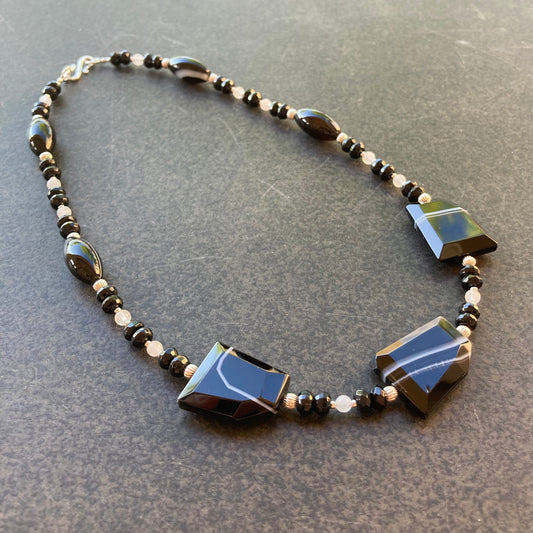 Sardonyx, Black Onyx & Sterling Silver Necklace