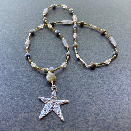 Labradorite, Dumortierite & Sterling Silver Star Necklace