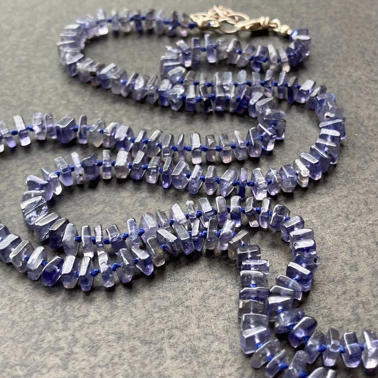 Iolite Hand Knotted Silk Necklace