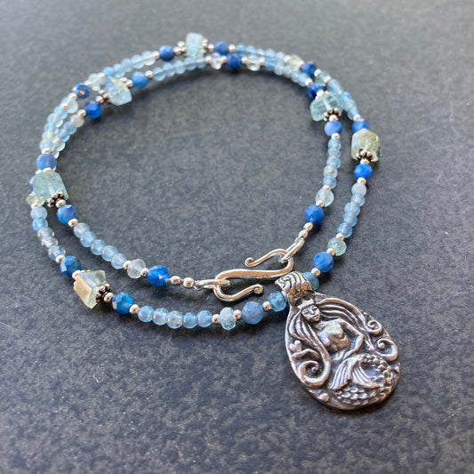 Aquamarine, Kyanite & Sterling Silver Mermaid Wisdom Necklace