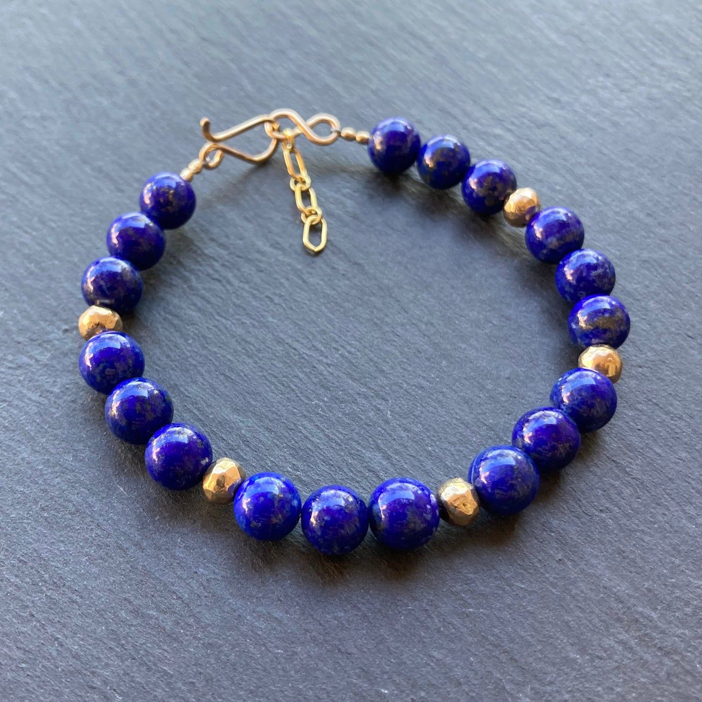 Men’s/Unisex Lapis Lazuli, Bronze & Gold Bracelet