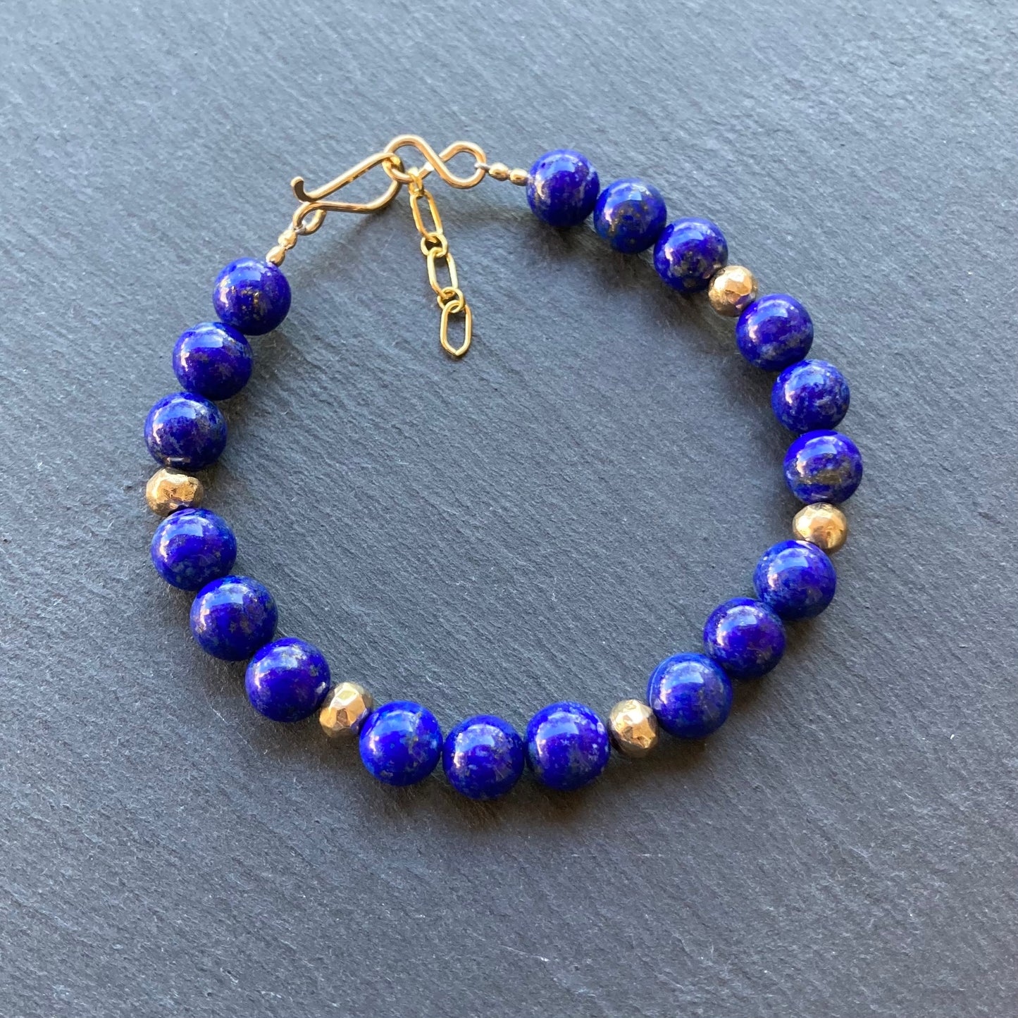 Men’s/Unisex Lapis Lazuli, Bronze & Gold Bracelet