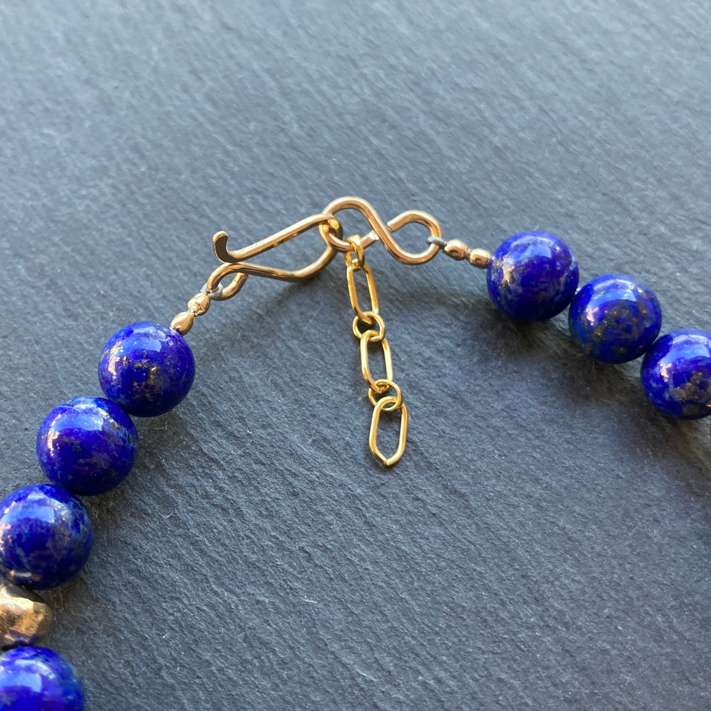 Men’s/Unisex Lapis Lazuli, Bronze & Gold Bracelet