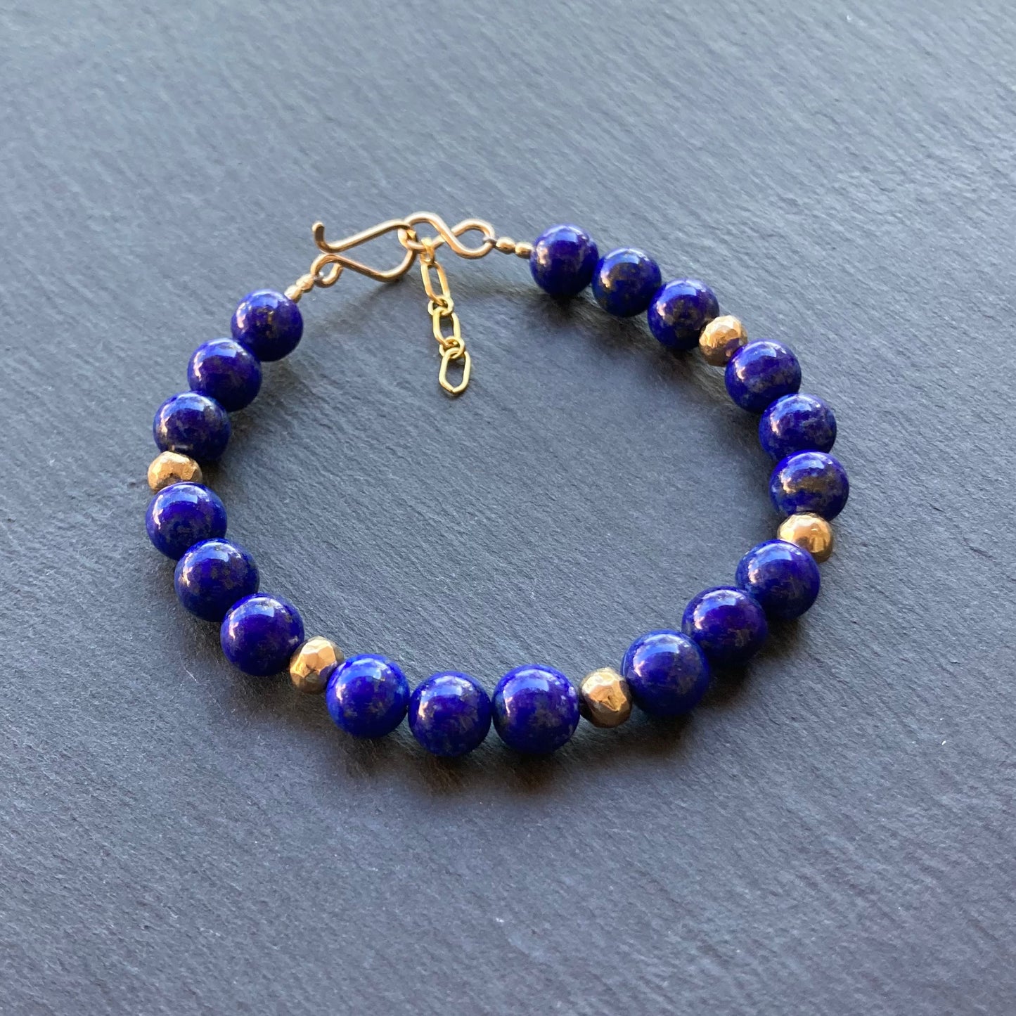 Men’s/Unisex Lapis Lazuli, Bronze & Gold Bracelet