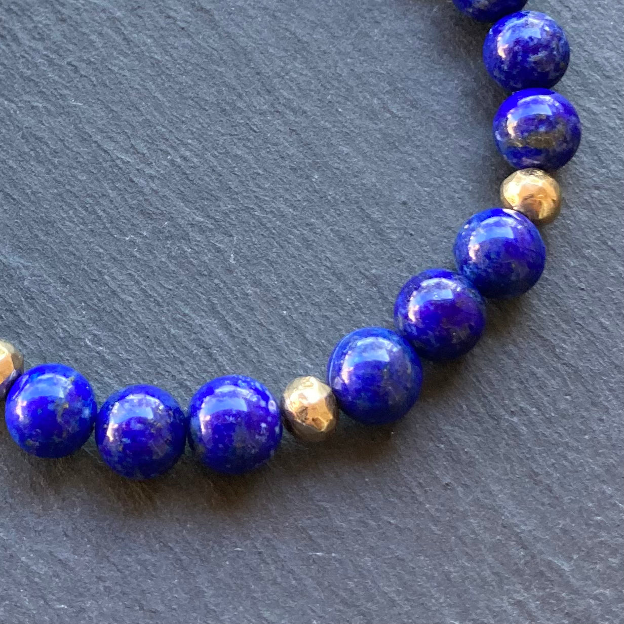 Men’s/Unisex Lapis Lazuli, Bronze & Gold Bracelet