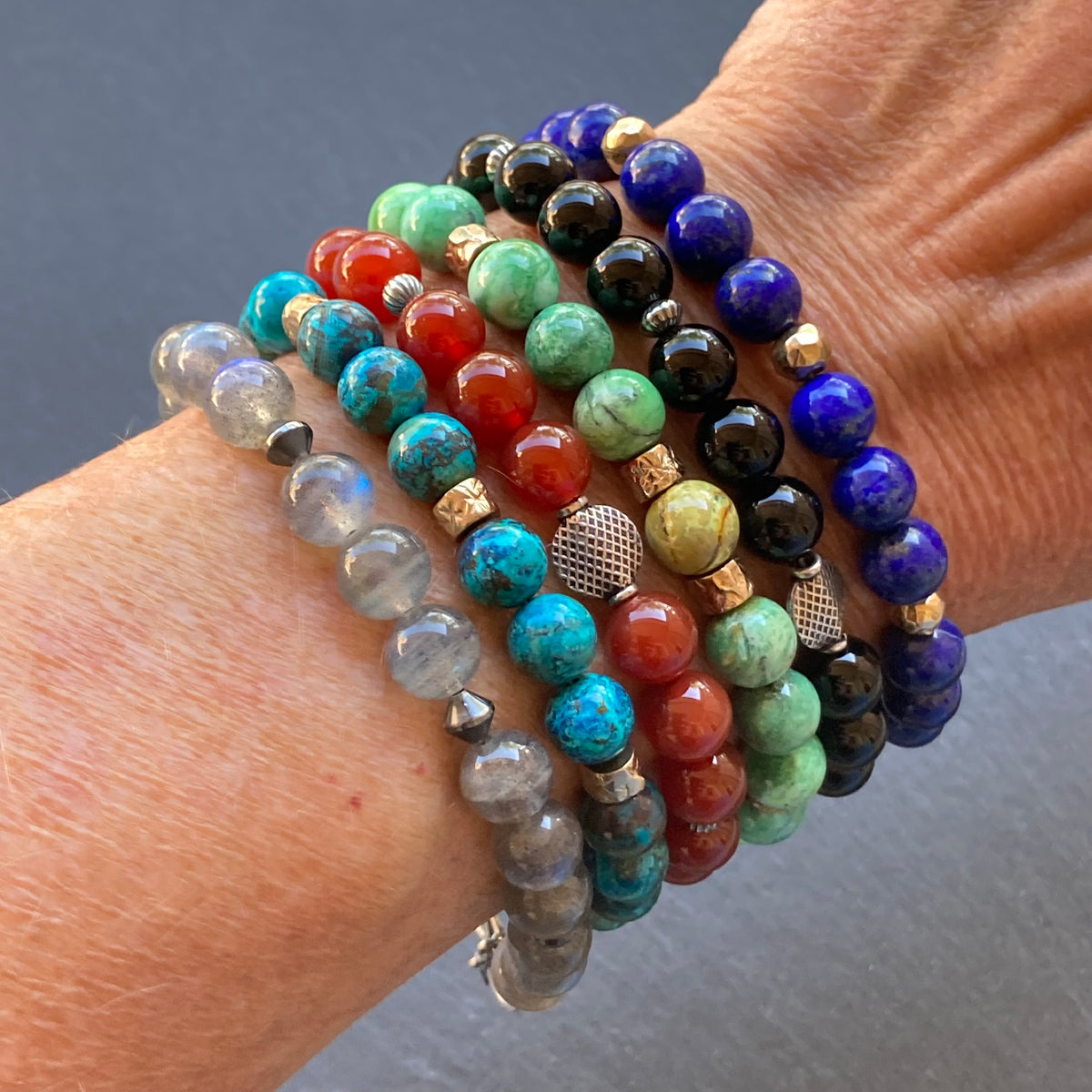 Men’s/Unisex Variscite, Bronze & Gold Bracelet