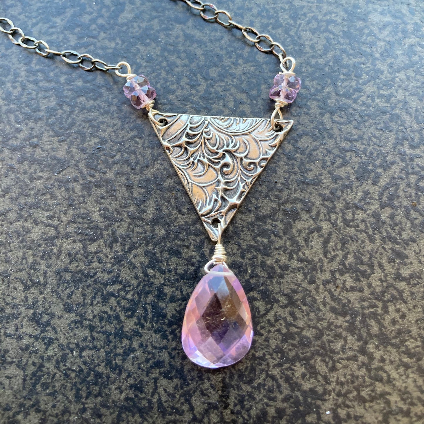 Pink Amethyst & Sterling Silver Trinity Necklace