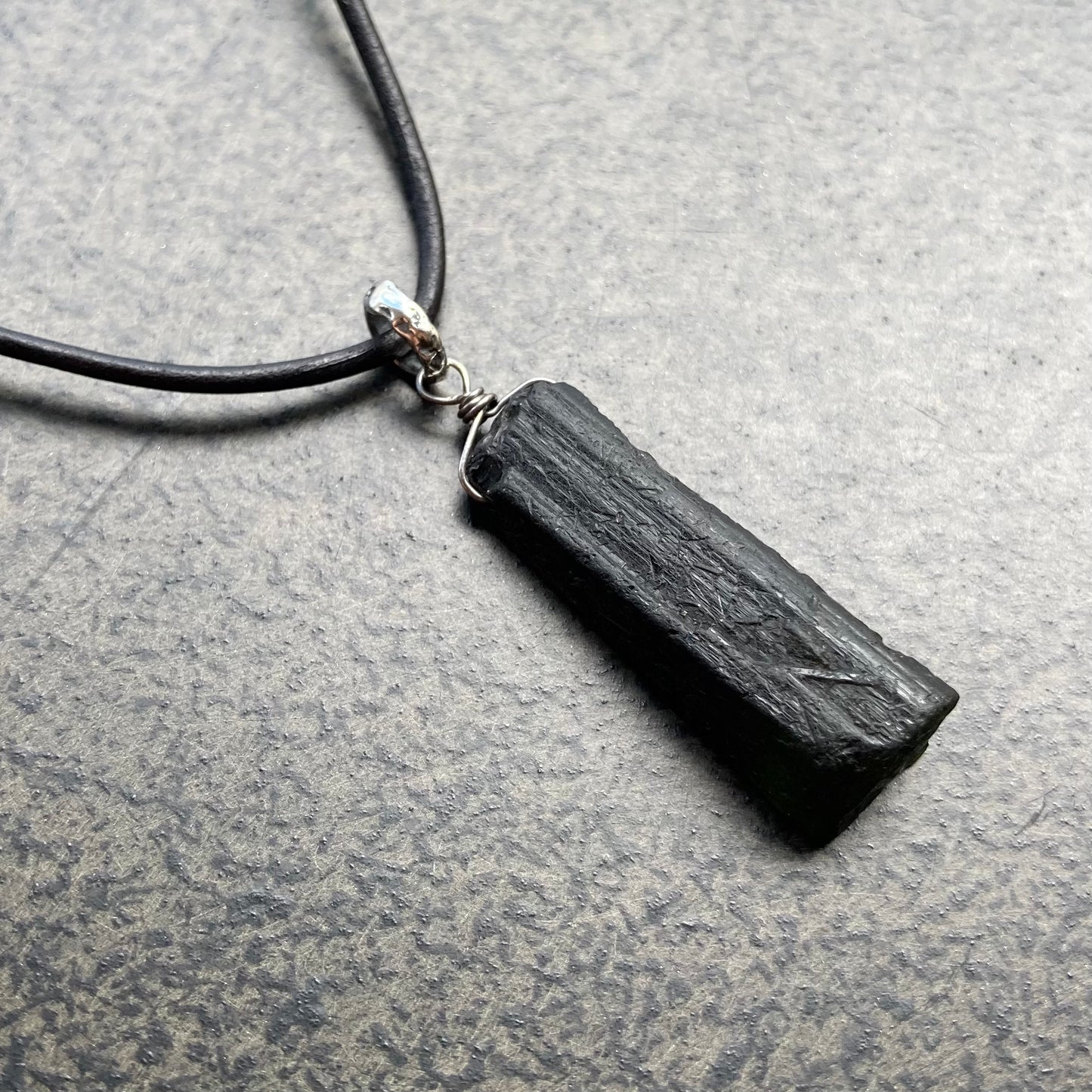Raw Tourmaline & Sterling Silver Leather Necklace