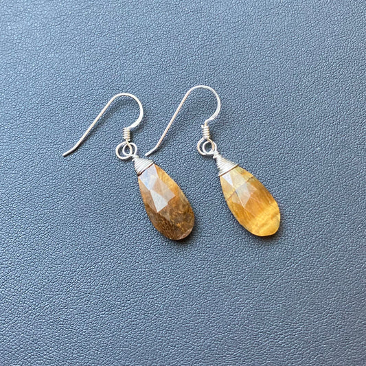 Golden Tiger Eye & Sterling Silver Earrings