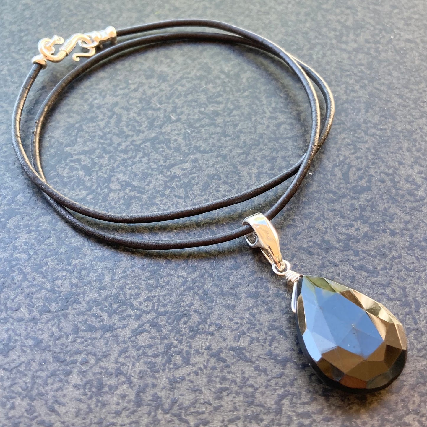 Smoky Quartz & Sterling Silver Leather Choker