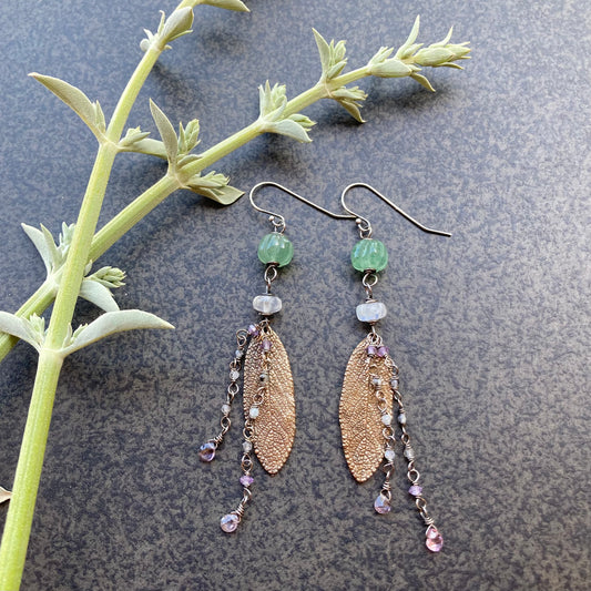 Multi Gemstone & Mixed Metal White Sage Tassel Earrings