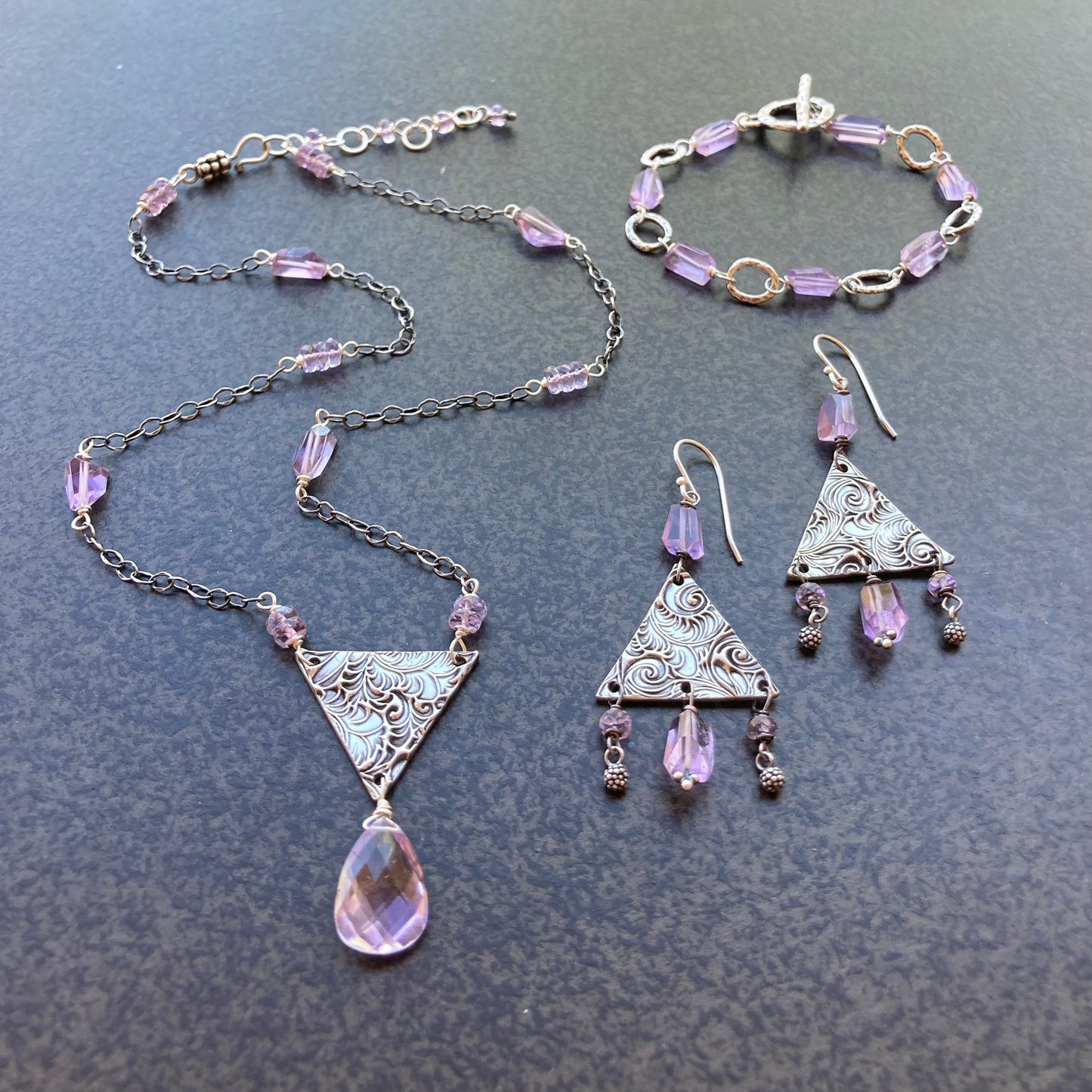 Pink Amethyst & Sterling Silver Trinity Earrings