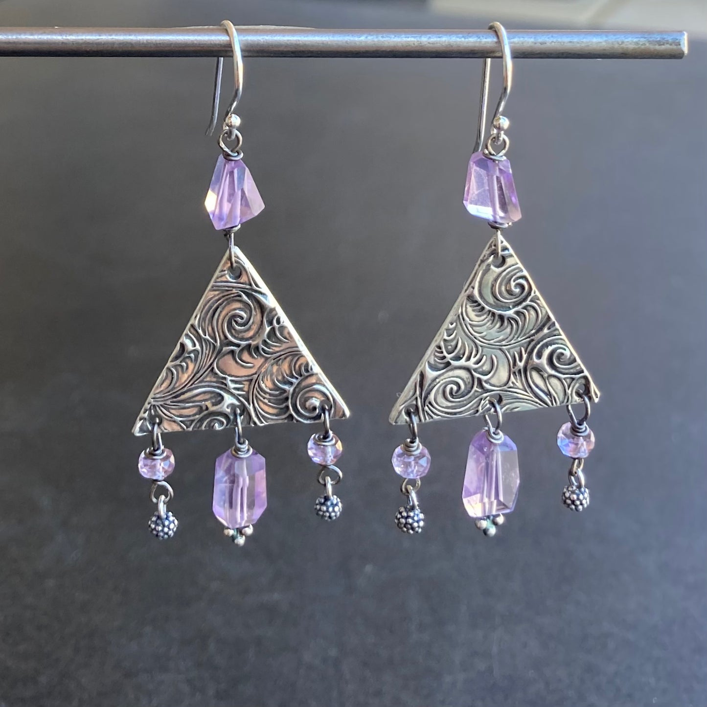 Pink Amethyst & Sterling Silver Trinity Earrings
