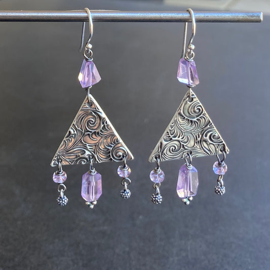 Pink Amethyst & Sterling Silver Trinity Earrings