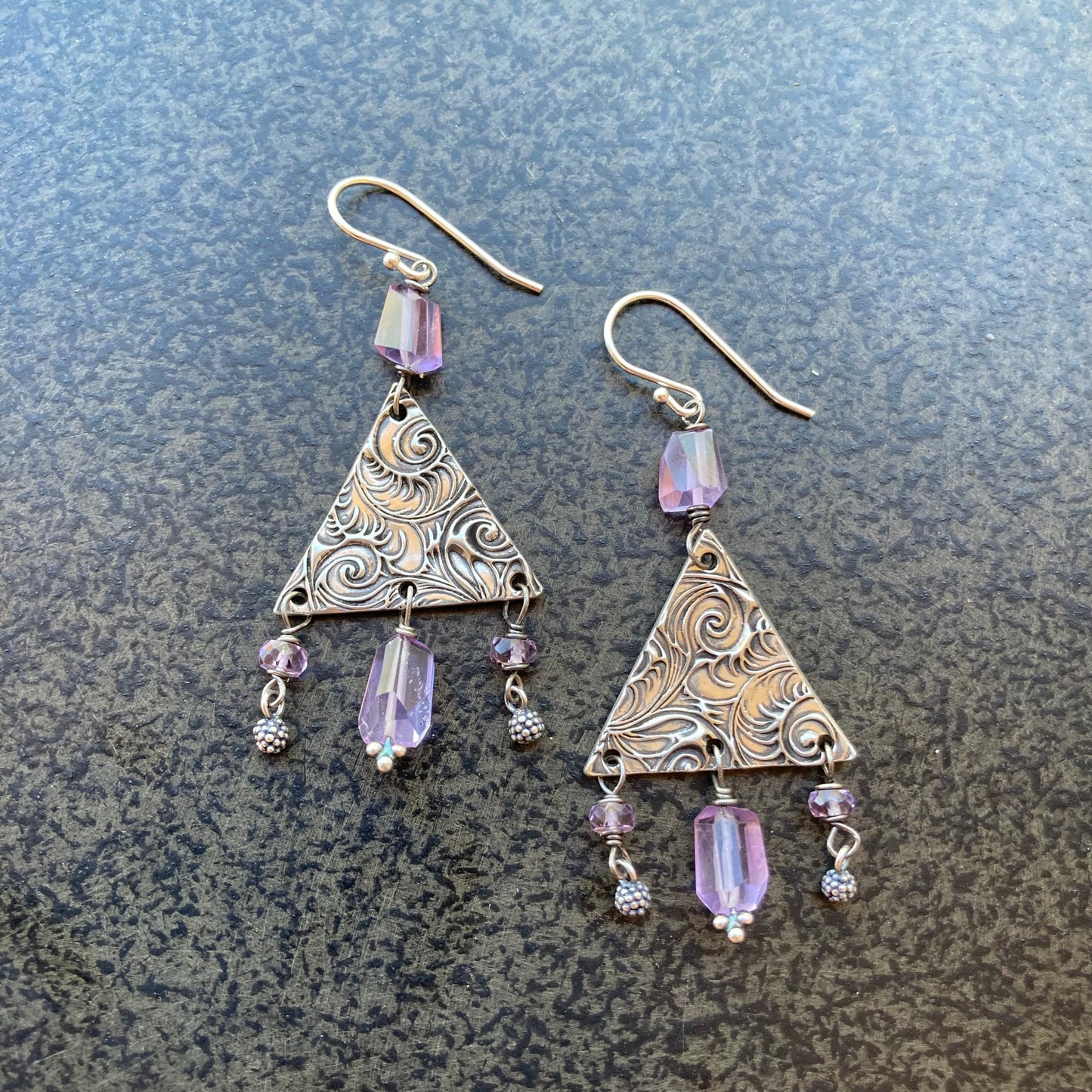 Pink Amethyst & Sterling Silver Trinity Earrings