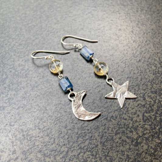 Blue Kyanite, Citrine & Sterling Silver Night Sky Earrings