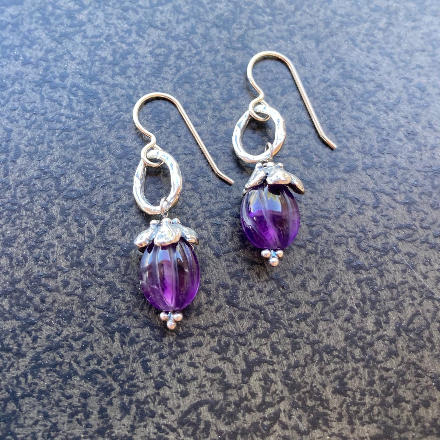 Amethyst & Sterling Silver Floral Drop Earrings