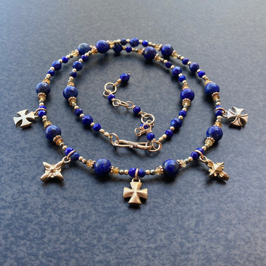 Lapis Lazuli, Golden Tourmaline, Pyrite & Bronze Harmony Charm Choker