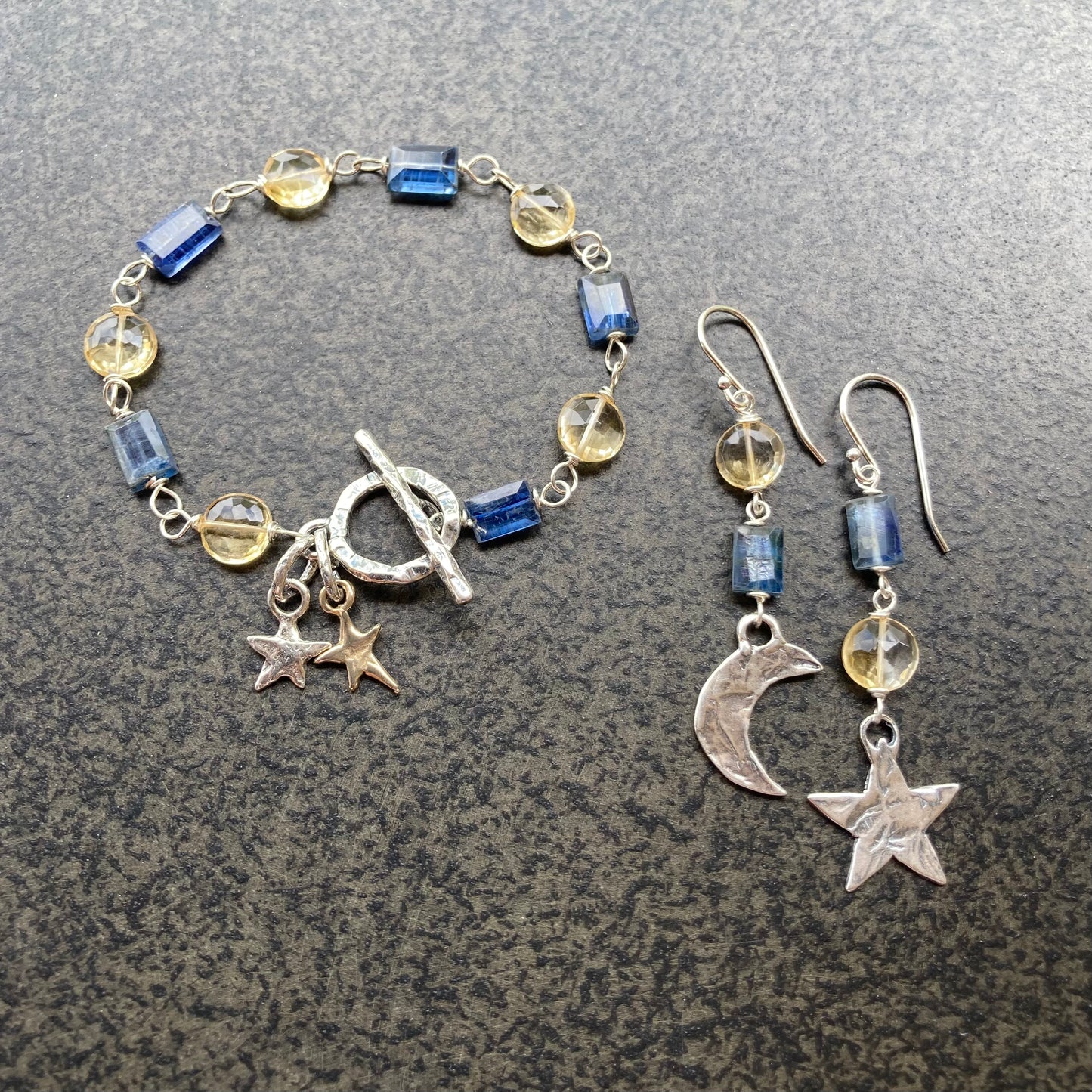 Blue Kyanite, Citrine & Sterling Silver Night Sky Earrings