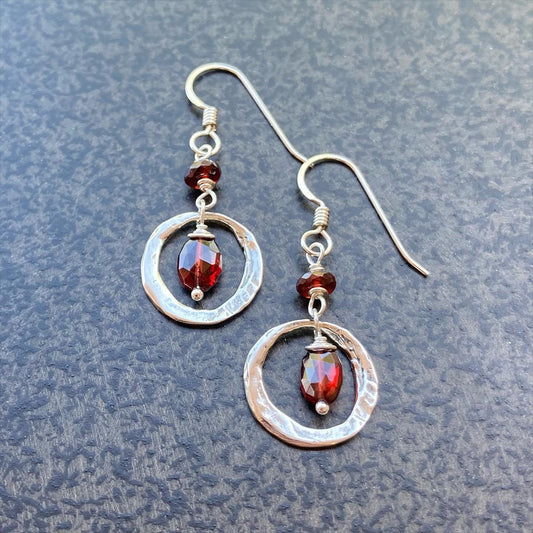 Mozambique Garnet & Sterling Hoop Earrings