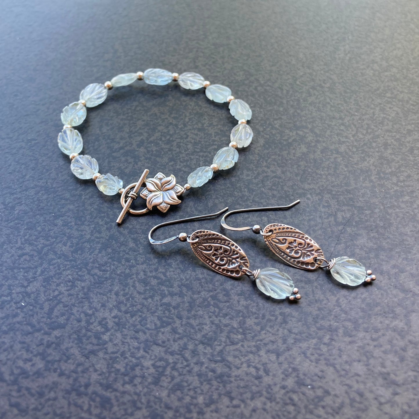 Aquamarine & Sterling Silver Botanical Earrings