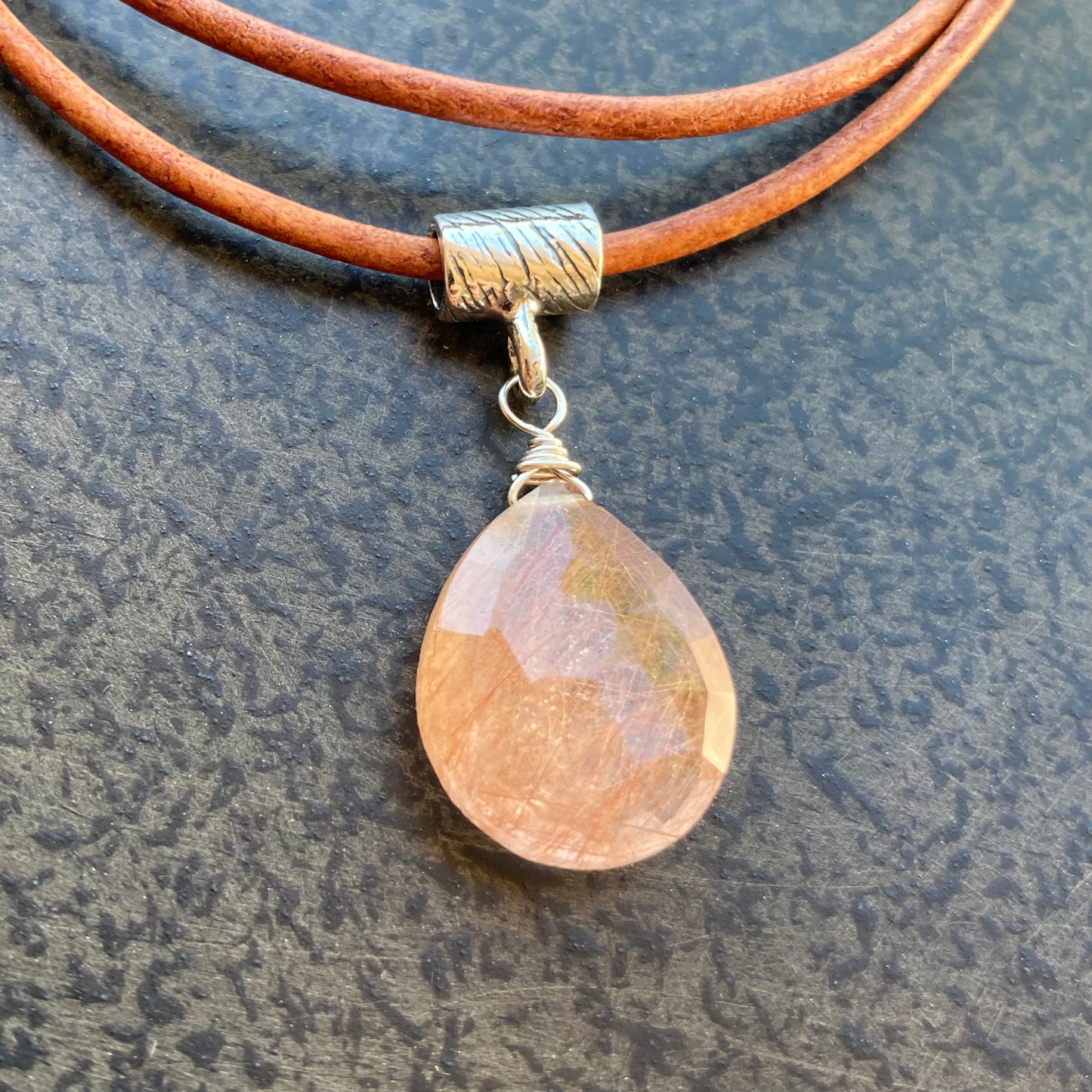 Copper Rutilated Quartz & Sterling Silver Leather Choker