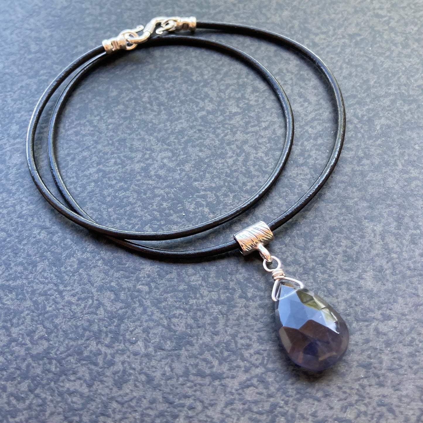Iolite & Sterling Silver Leather Choker
