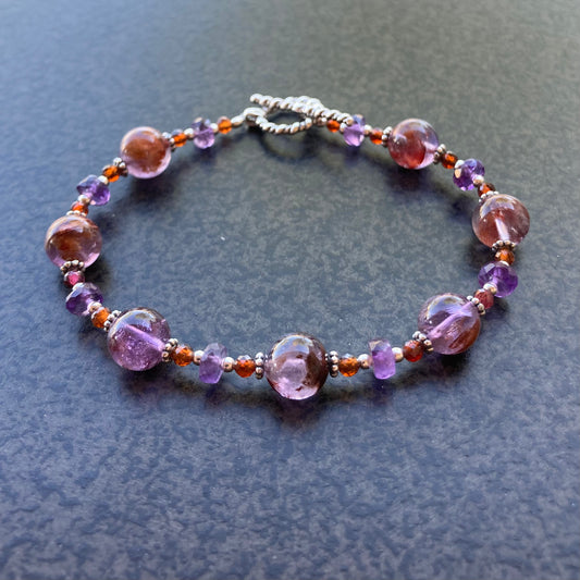 Super Seven, Hessonite, Amethyst & Sterling Silver Bracelet