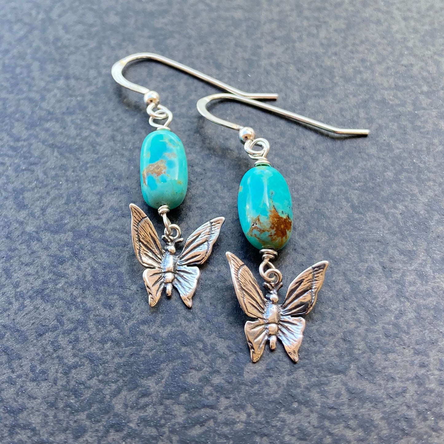 Kingman Turquoise & Sterling Silver Butterfly Earrings