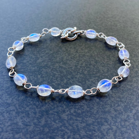 Rainbow Moonstone & Sterling Silver Bracelet