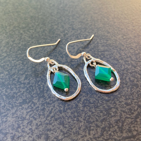 Green Onyx & Sterling Silver Hoop Earrings