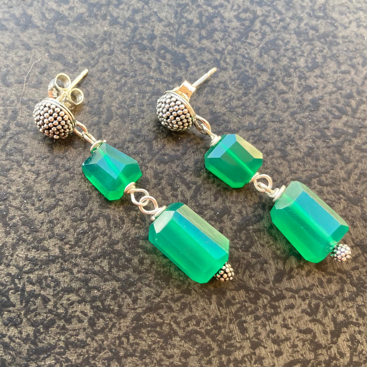 Green Onyx & Sterling Silver Studs