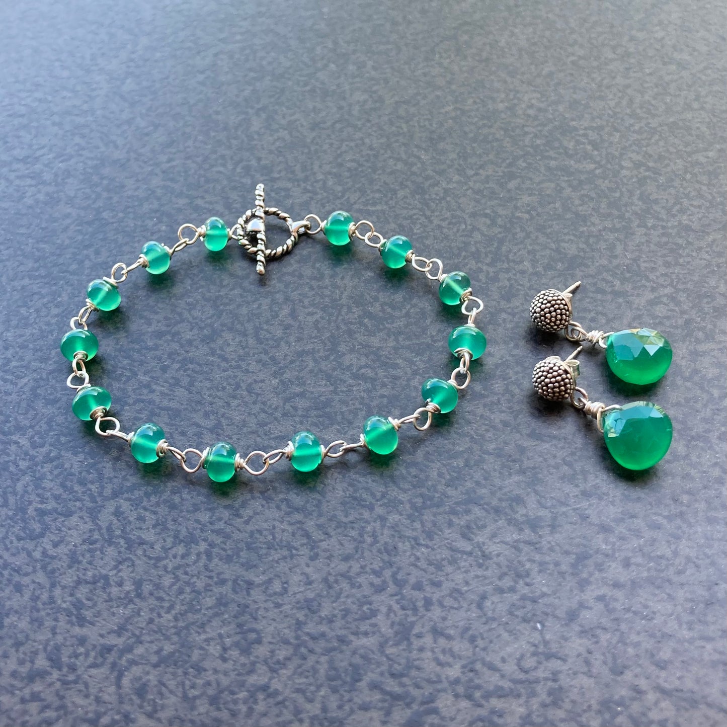 Green Onyx & Sterling Silver Bracelet