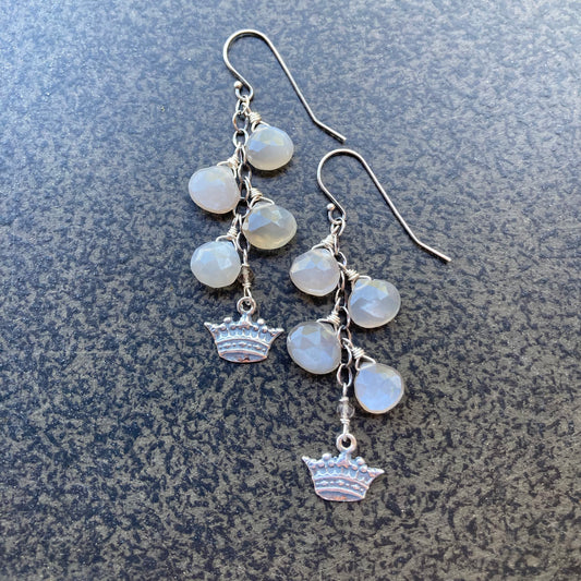 Gray Moonstone & Sterling Silver Crown Cascade Earrings