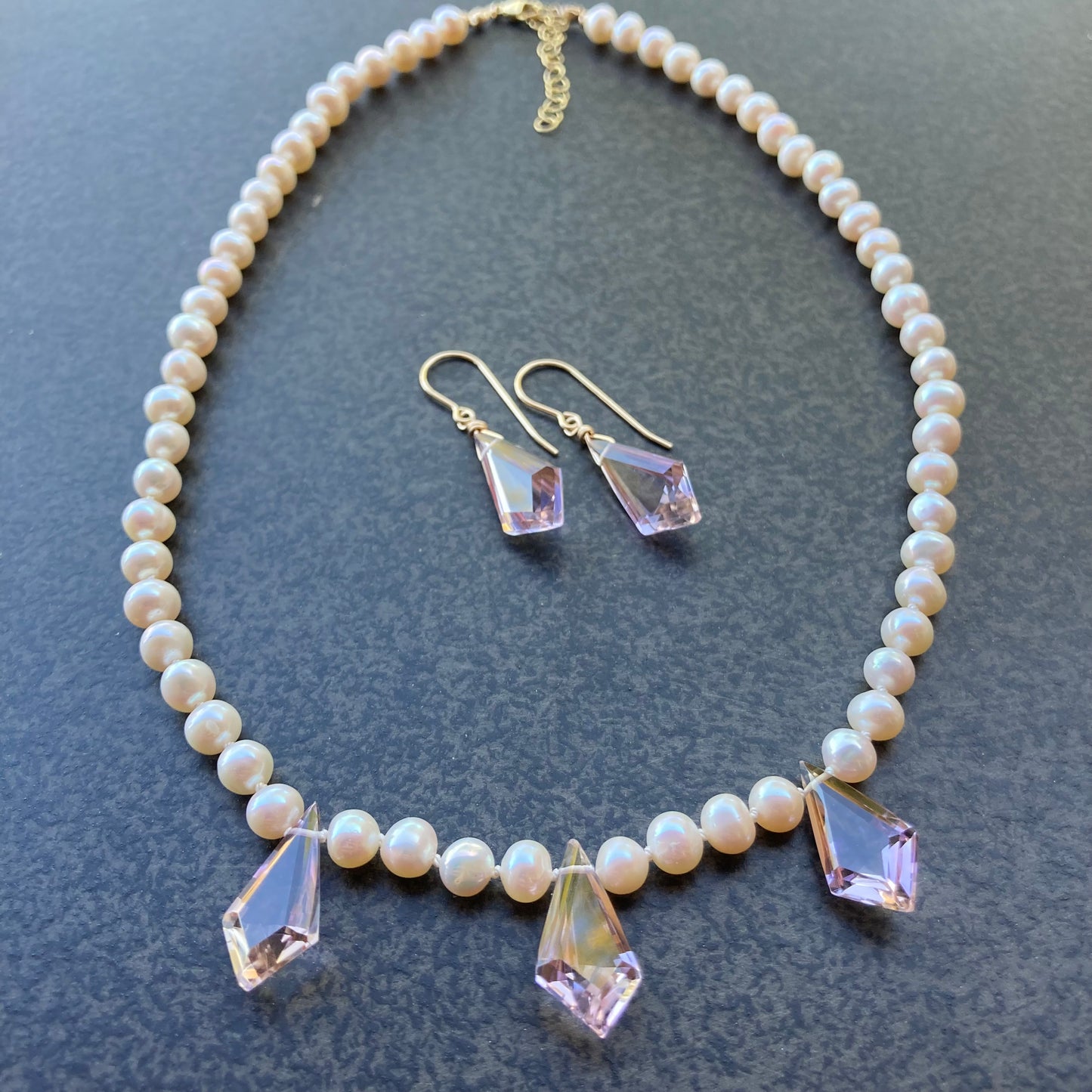 Ametrine & Pearl Hand Knotted Silk Necklace