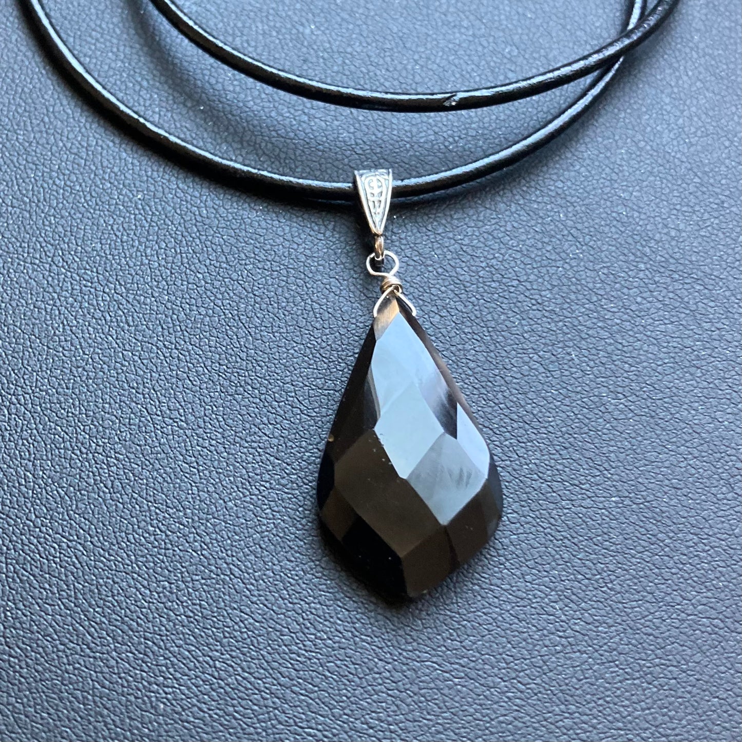 Black Chalcedony & Sterling Silver Leather Choker