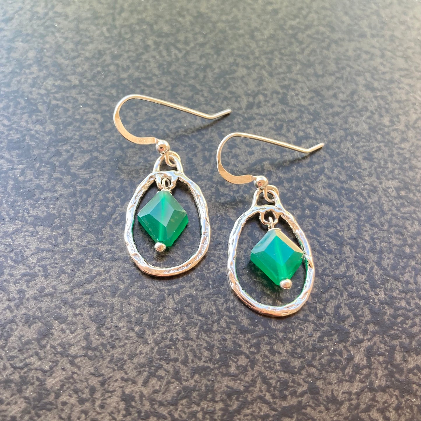 Green Onyx & Sterling Silver Hoop Earrings