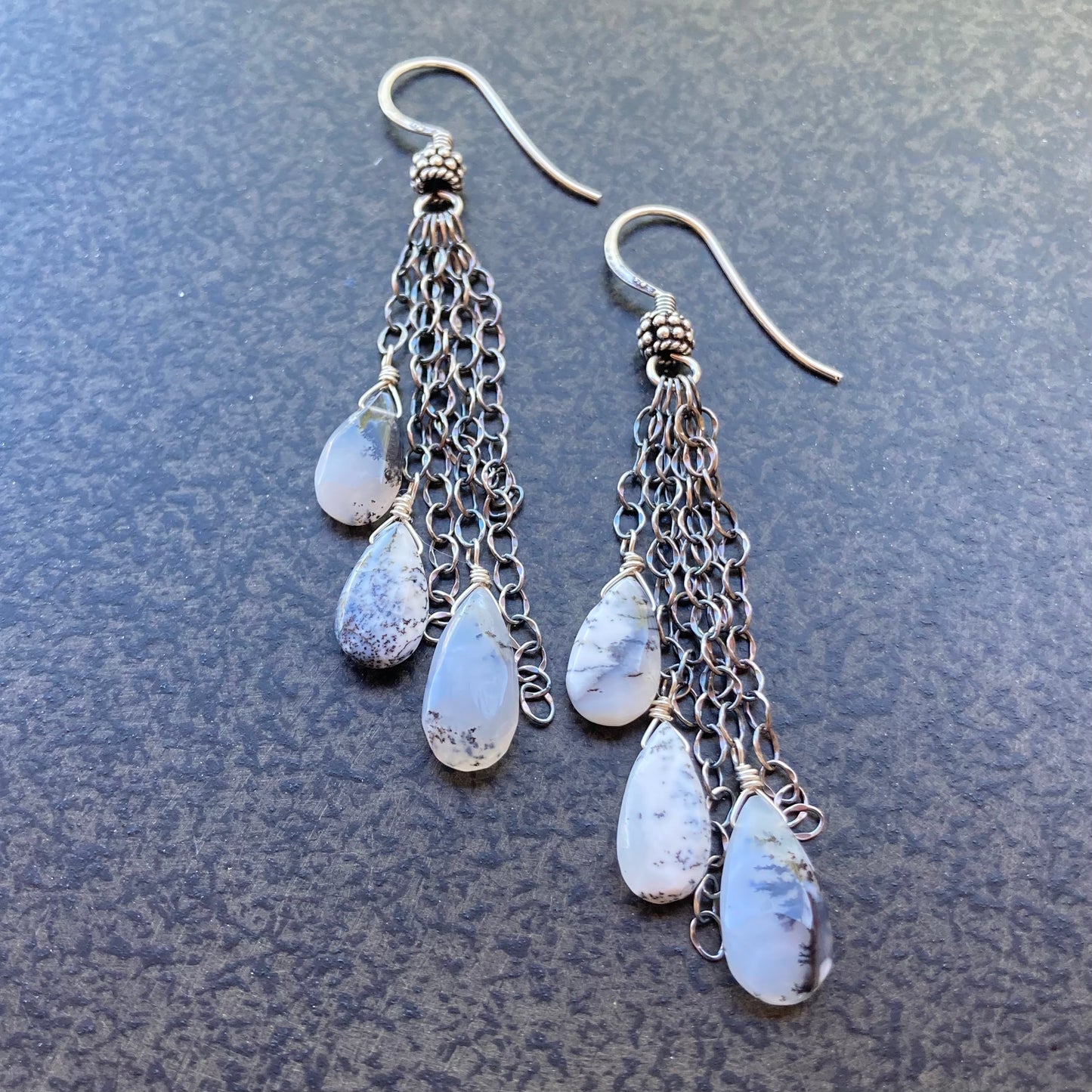 Dendritic Opal & Sterling Silver Tassel Earrings