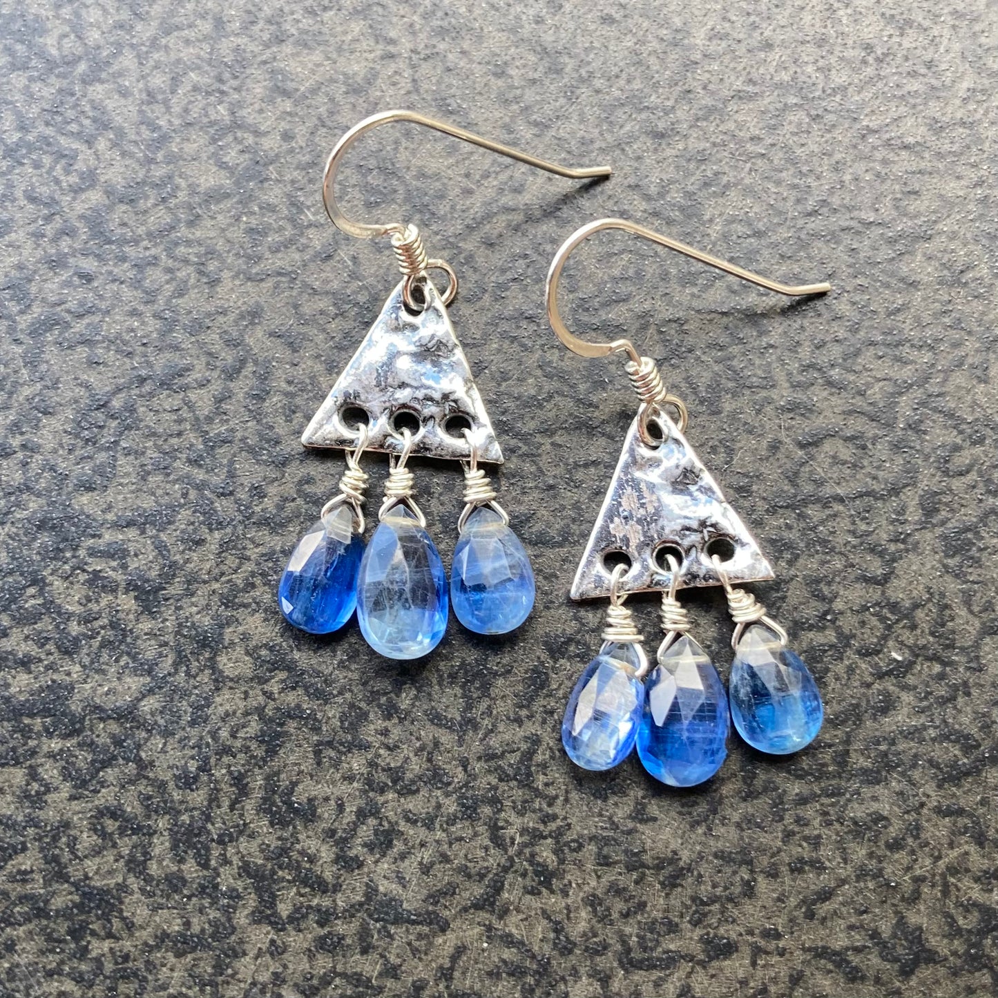 Blue Kyanite & Sterling Silver Triangle Fringe Earrings