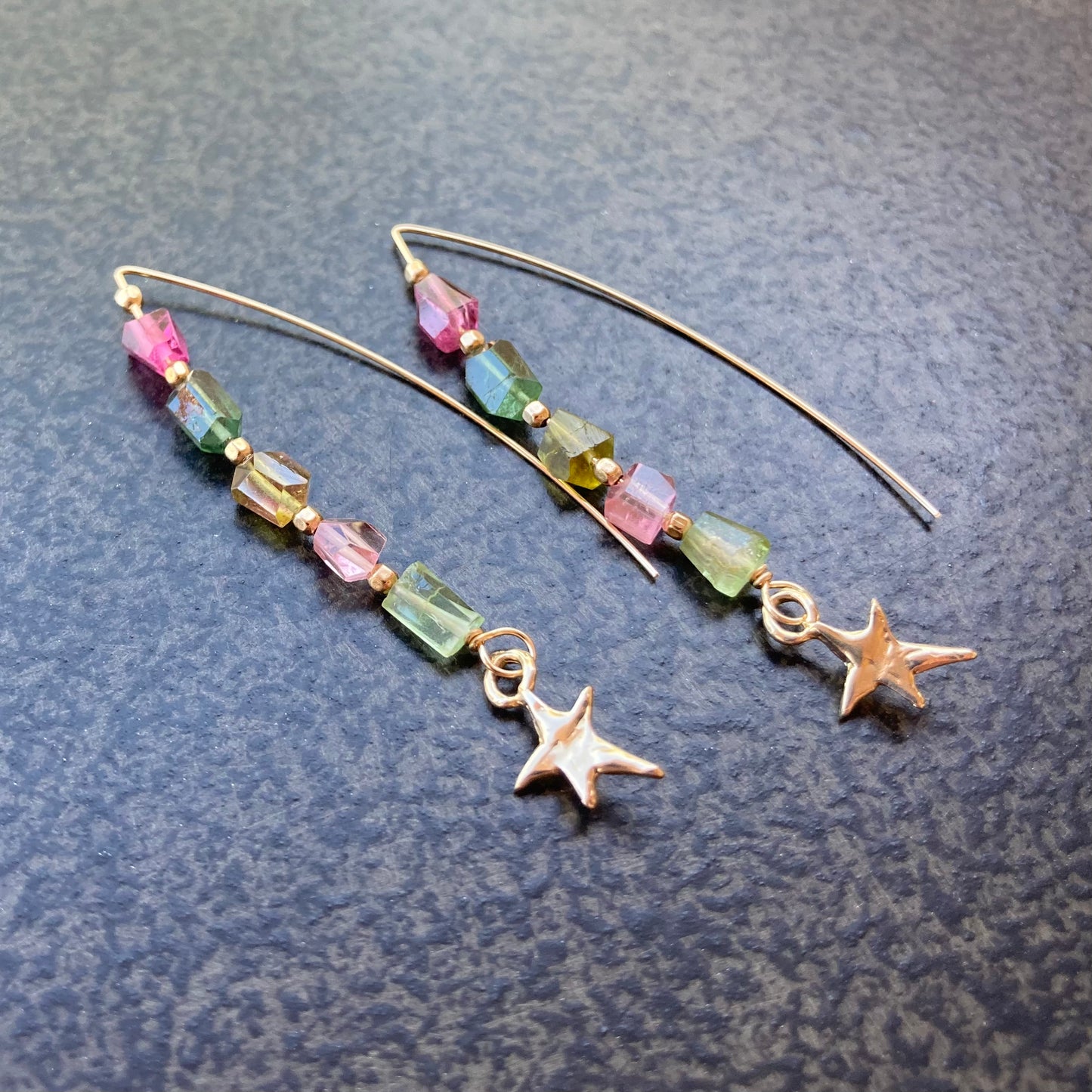 Multicolor Tourmaline, 14k Gold & Bronze Star Earrings