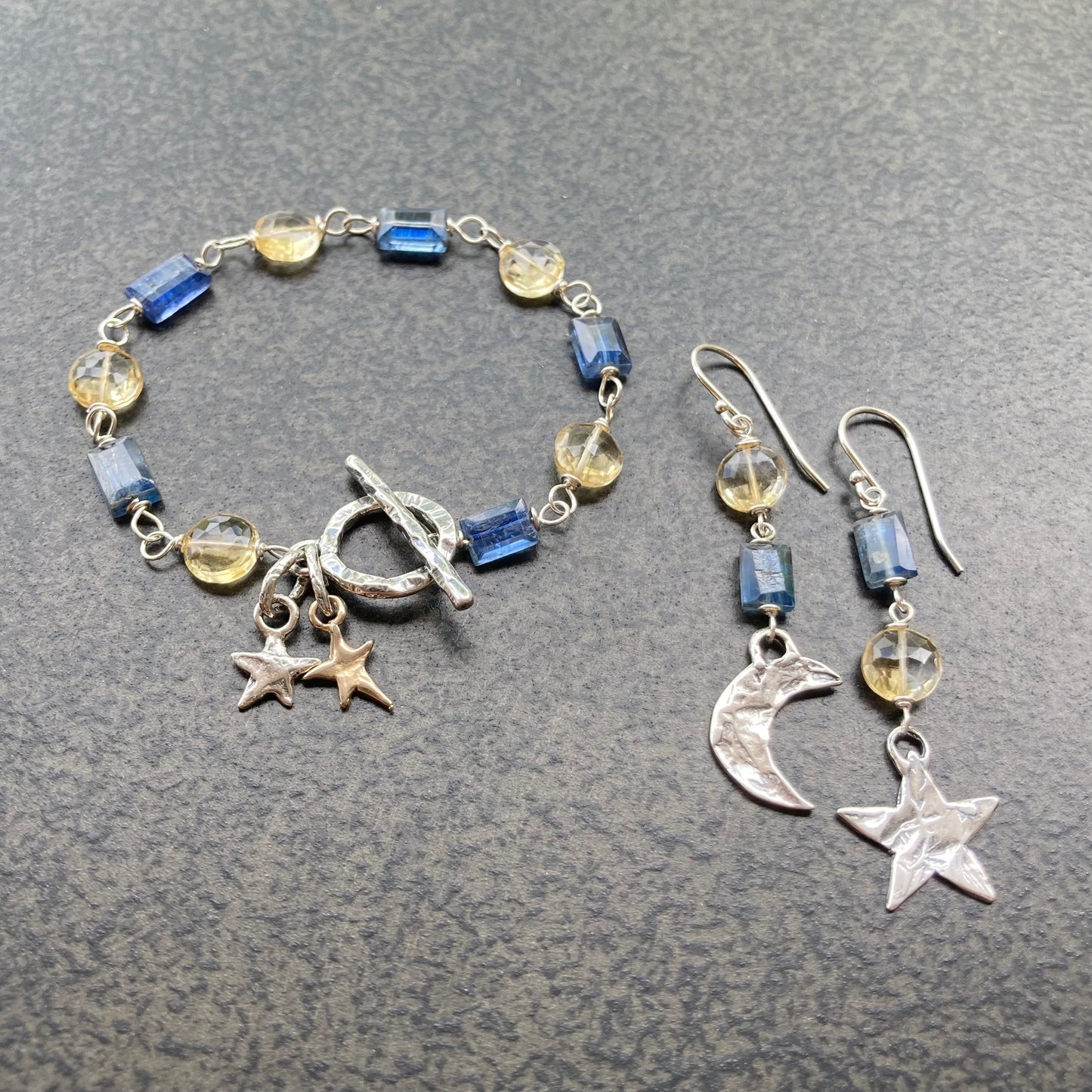 Blue Kyanite, Citrine & Sterling Silver Night Sky Earrings