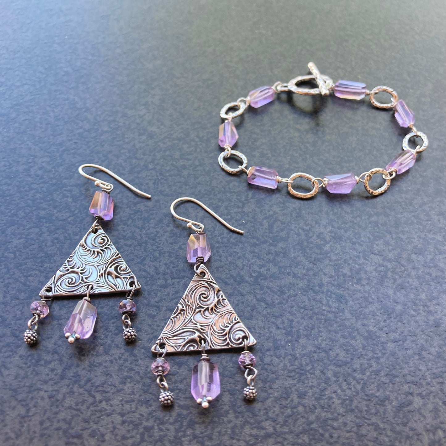 Pink Amethyst & Sterling Silver Trinity Earrings