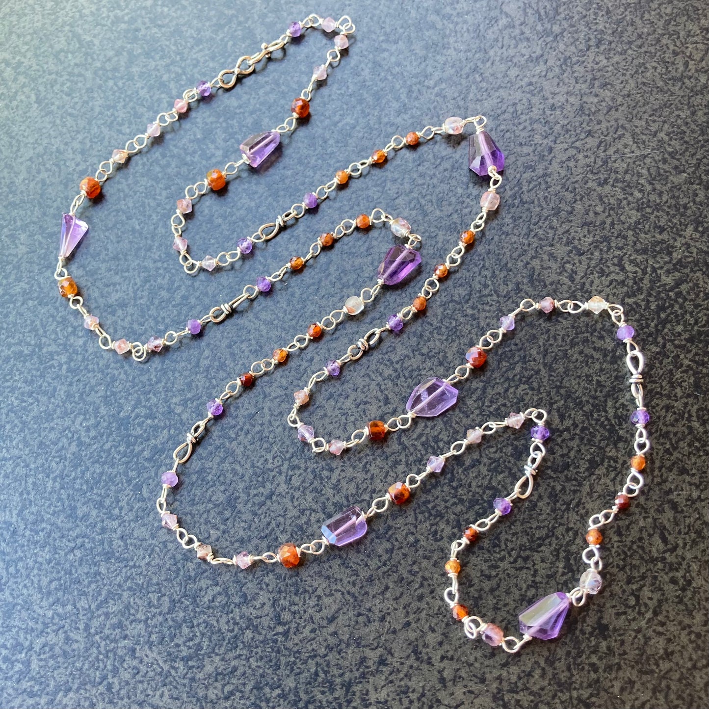 Amethyst, Hessonite & Sterling Silver Long Wrap Necklace