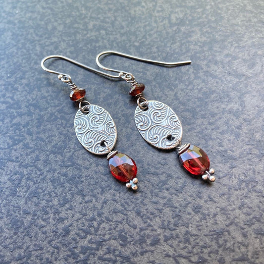 Mozambique Garnet & Sterling Silver Botanical Earrings